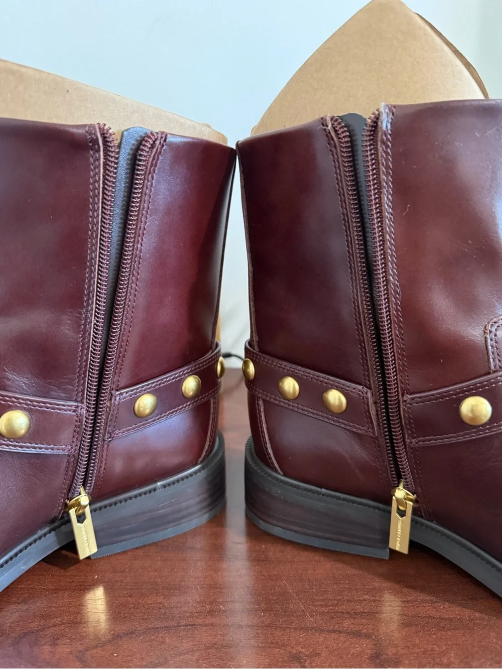 New Vince Camuto Amais Biker Womens Boots color Rich Mahogany size 6.5